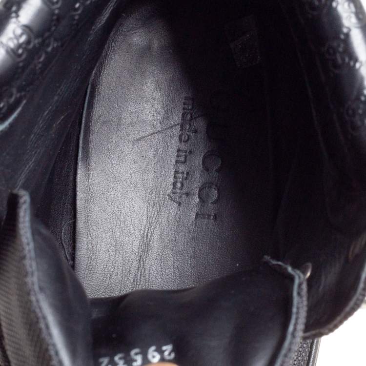 Pre Owned Gucci Black Leather and Nylon Combat Boots Size 43