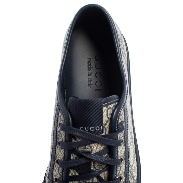 Pre Owned Gucci Beige/Blue Supreme Canvas And Leather Cap Toe Low Top Sneaker Size 40 