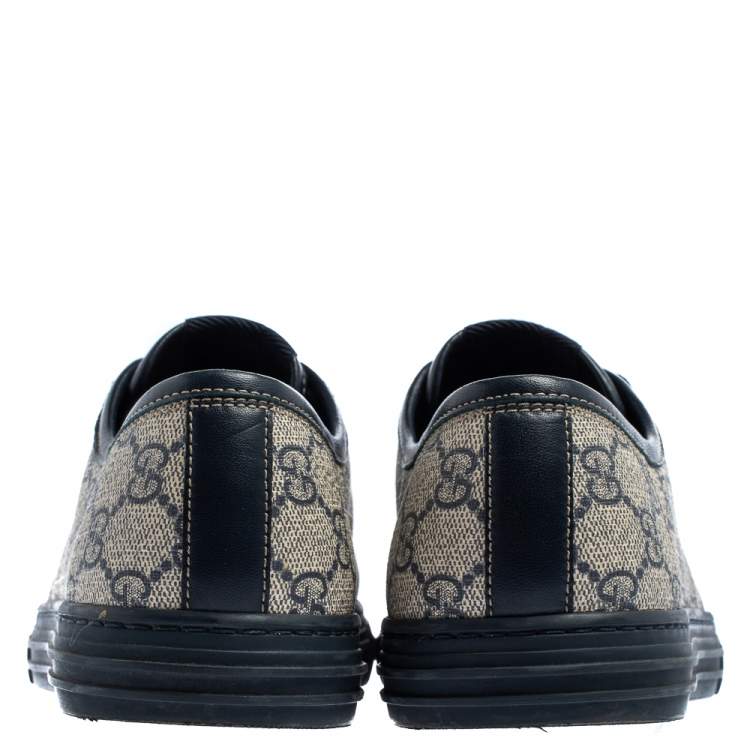 Pre Owned Gucci Beige/Blue Supreme Canvas And Leather Cap Toe Low Top Sneaker Size 40 