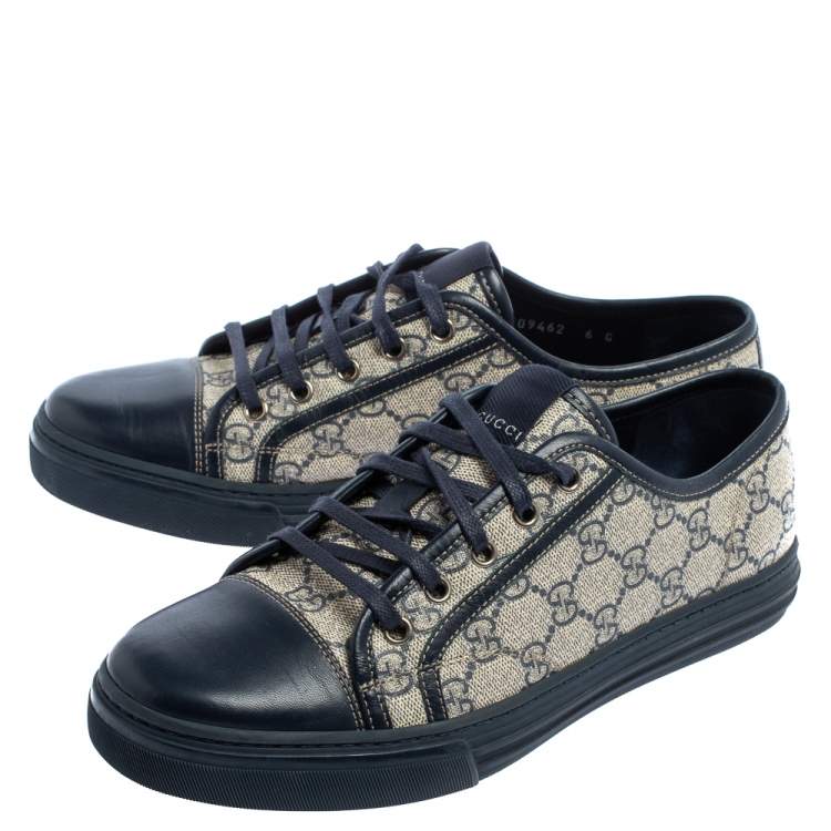 Pre Owned Gucci Beige/Blue Supreme Canvas And Leather Cap Toe Low Top Sneaker Size 40 