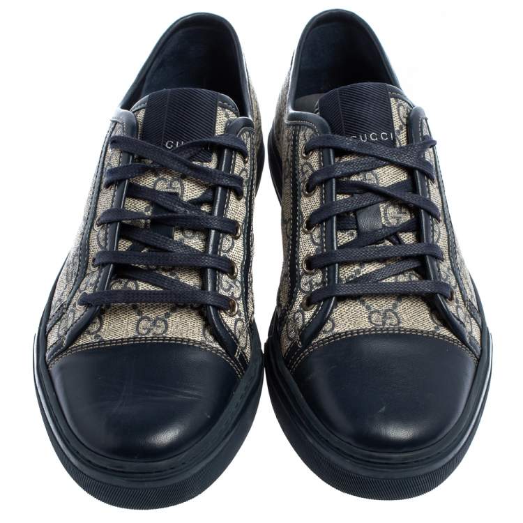 Pre Owned Gucci Beige/Blue Supreme Canvas And Leather Cap Toe Low Top Sneaker Size 40 