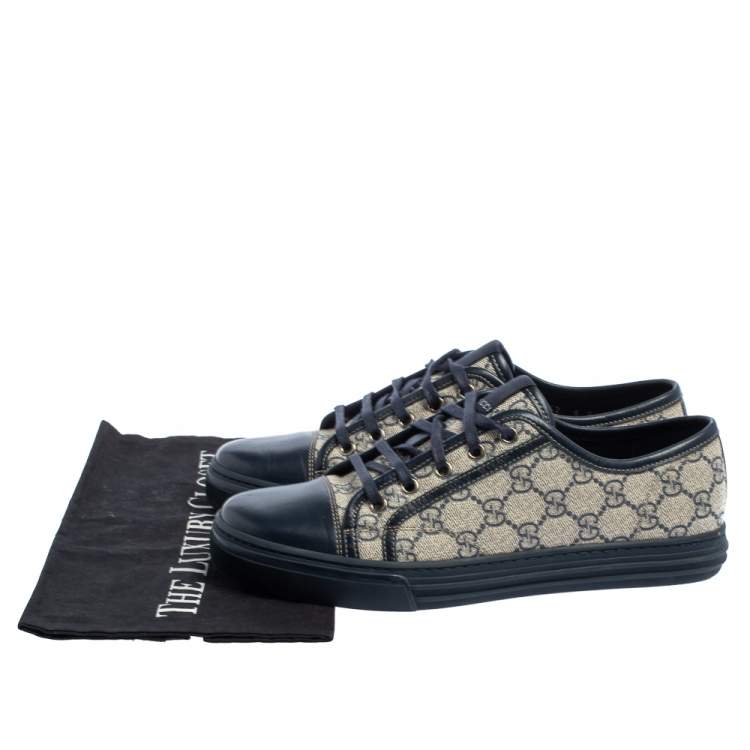 Pre Owned Gucci Beige/Blue Supreme Canvas And Leather Cap Toe Low Top Sneaker Size 40 
