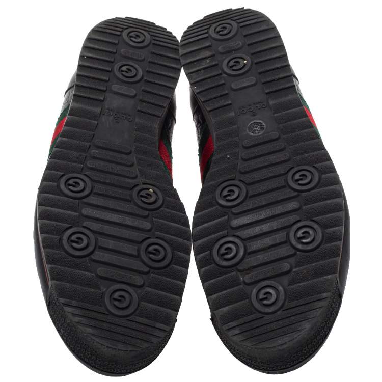 Pre Owned Gucci Black Guccissima Leather Web Detail Lace Up Sneaker Size 43.5