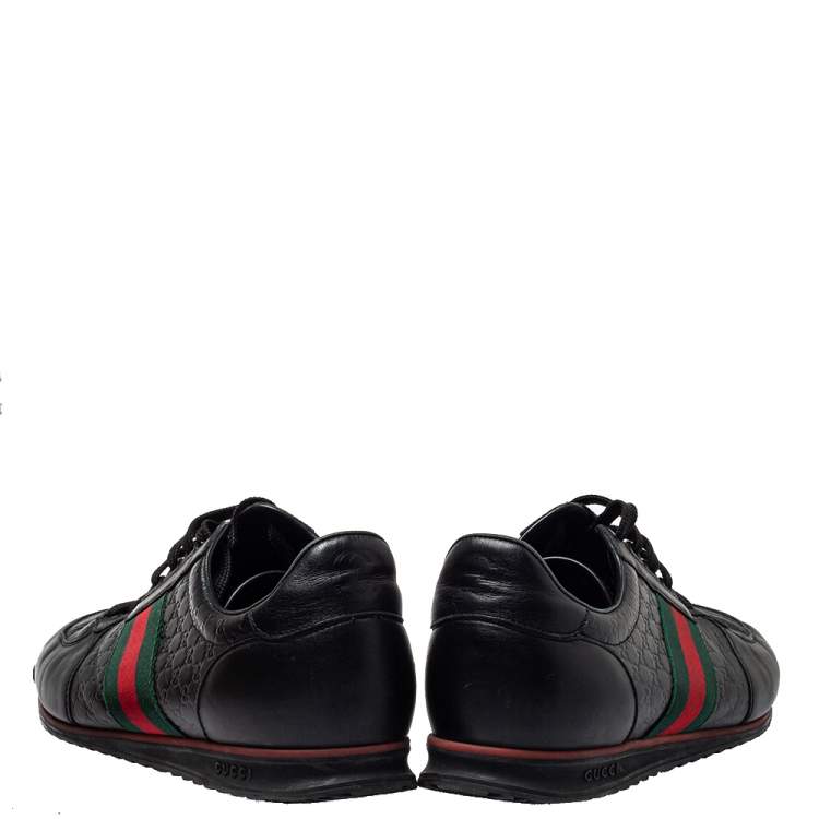 Pre Owned Gucci Black Guccissima Leather Web Detail Lace Up Sneaker Size 43.5