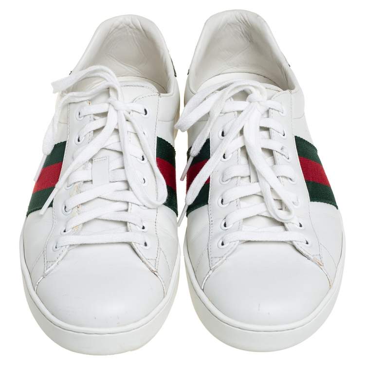 Pre Owned Gucci White Leather And Canvas New Ace Sneakers Size 43