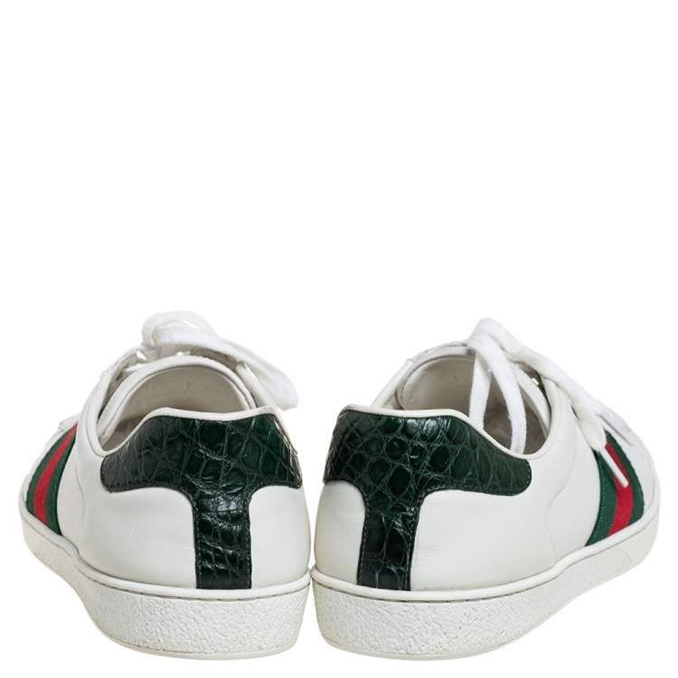 Pre Owned Gucci White Leather And Canvas New Ace Sneakers Size 43