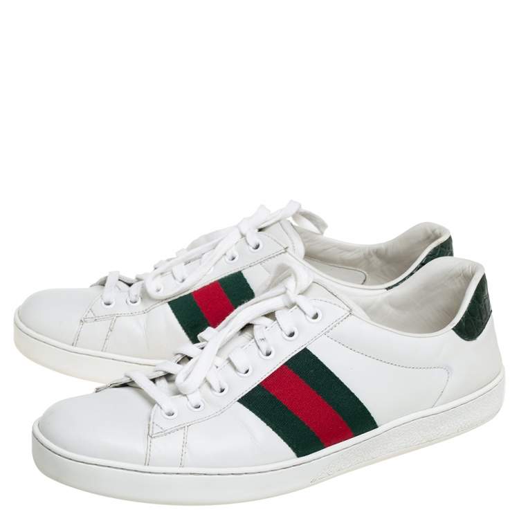 Pre Owned Gucci White Leather And Canvas New Ace Sneakers Size 43
