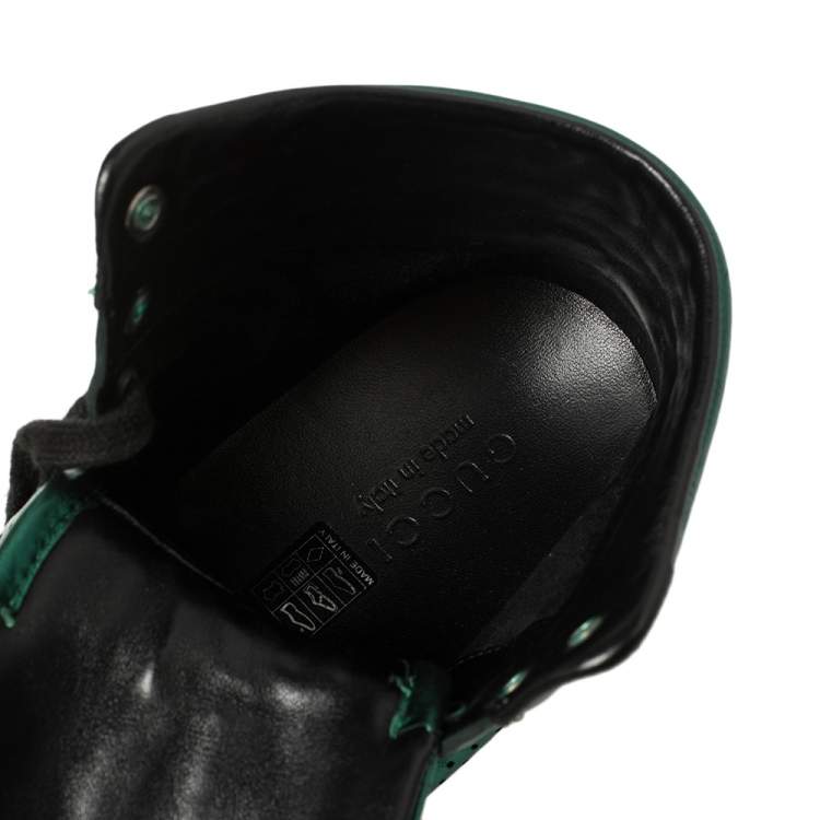 Pre Owned Gucci Metallic Green Perforated Leather Coda High Top Sneaker Size 42