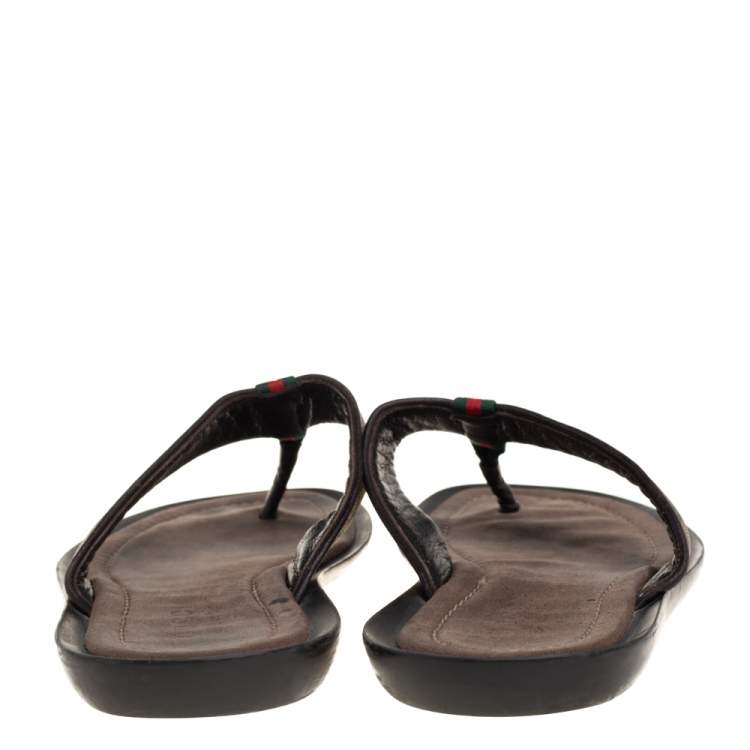 Pre Owned Gucci Beige/Brown GG Supreme Canvas Web Thong Flats Size 44