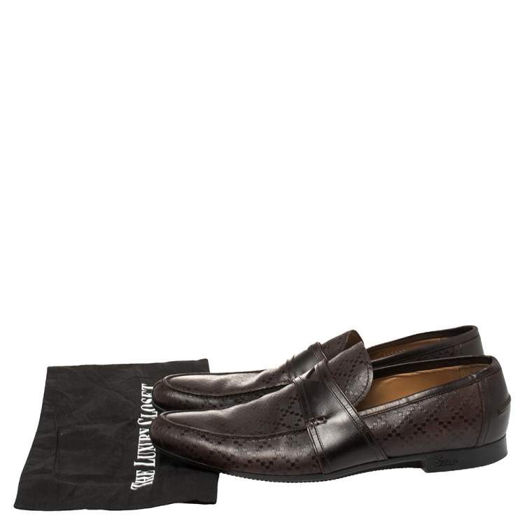 مملوكة مسبقًا Gucci Brown Diamante Leather Driver Loafers Size 44.5