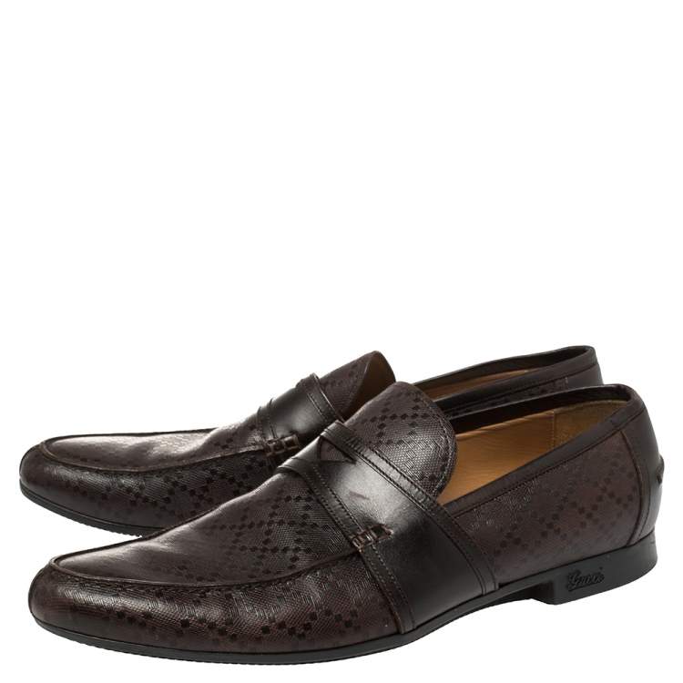 مملوكة مسبقًا Gucci Brown Diamante Leather Driver Loafers Size 44.5