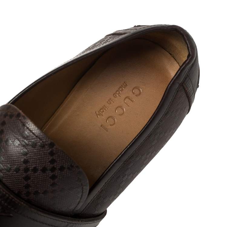 مملوكة مسبقًا Gucci Brown Diamante Leather Driver Loafers Size 44.5