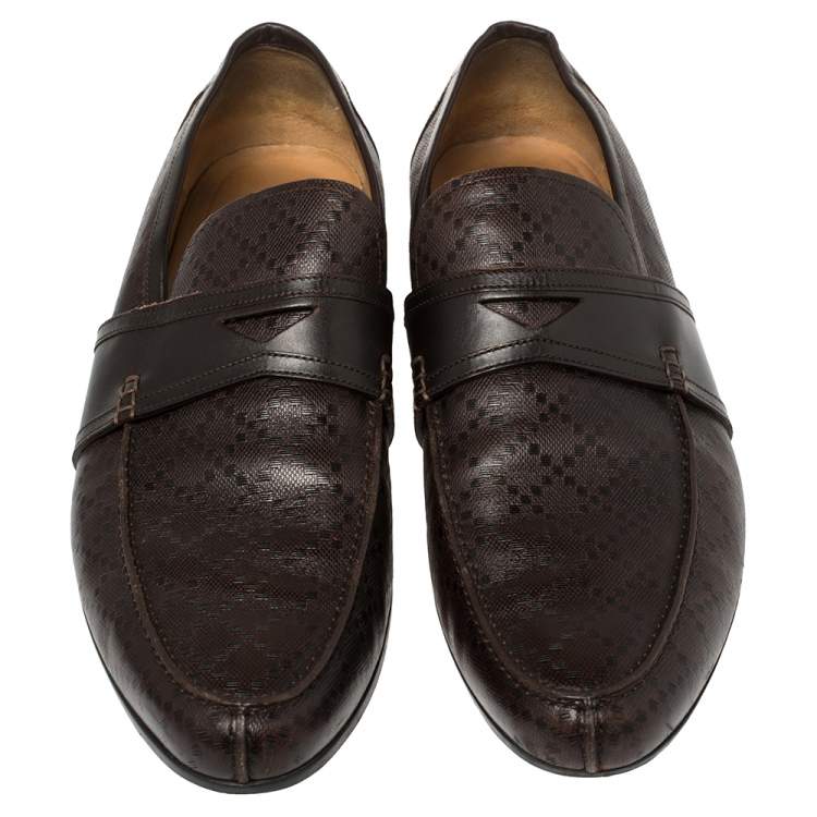 مملوكة مسبقًا Gucci Brown Diamante Leather Driver Loafers Size 44.5