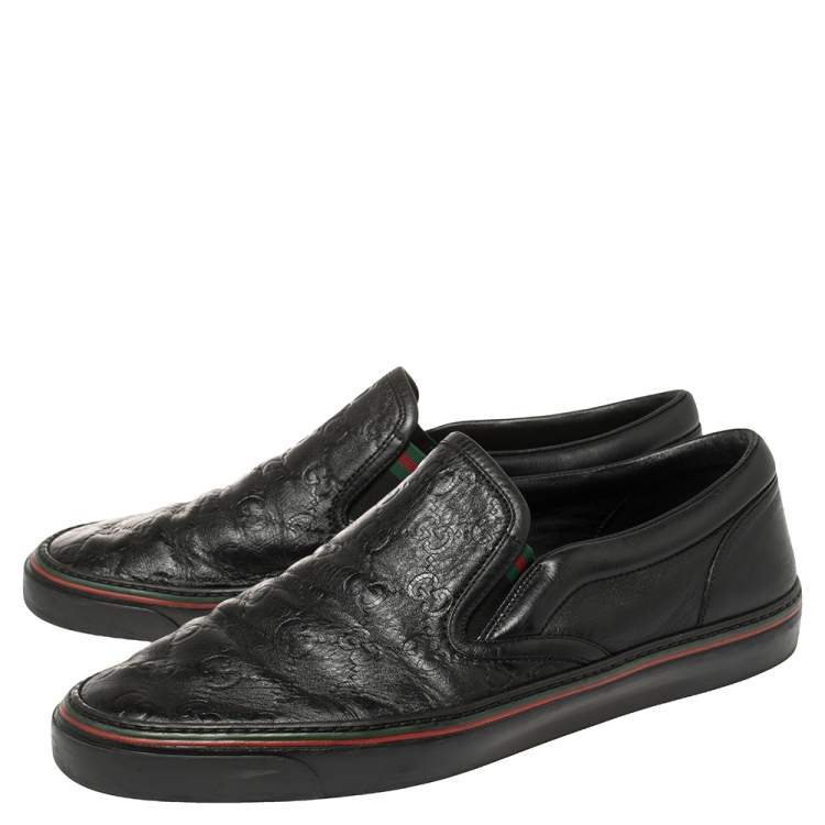 Pre Owned Gucci Black Guccissima Leather Slip On Sneakers Size 42