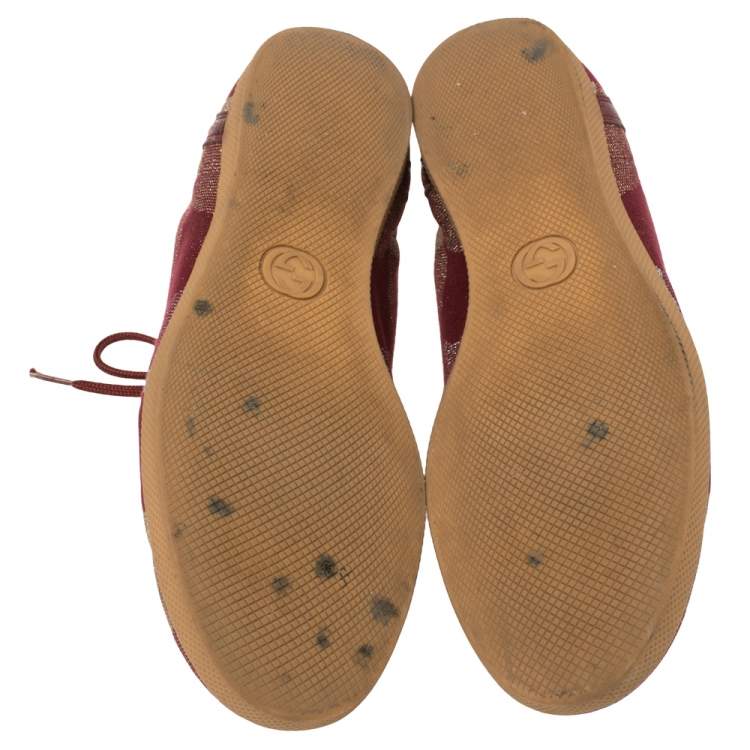 Pre Owned Gucci Multicolor Lurex Fabric And Embossed Trim GG Embellished Lace Up Sneaker Size 43