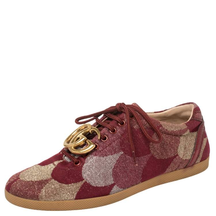Pre Owned Gucci Multicolor Lurex Fabric And Embossed Trim GG Embellished Lace Up Sneaker Size 43