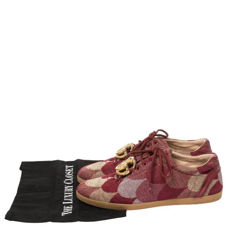 Pre Owned Gucci Multicolor Lurex Fabric And Embossed Trim GG Embellished Lace Up Sneaker Size 43