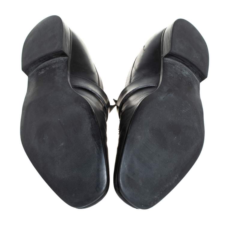 Pre Owned Gucci Black Leather GG Interlocking Slip On Loafers Size 44