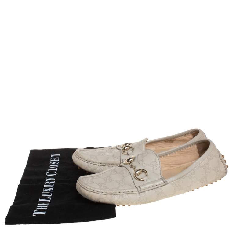 Pre Owned Gucci Cream Guccissima Leather Horsebit Slip On Loafers Size 38