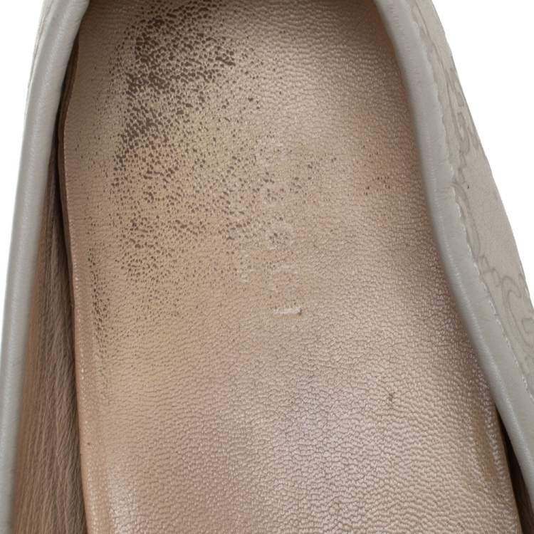 Pre Owned Gucci Cream Guccissima Leather Horsebit Slip On Loafers Size 38