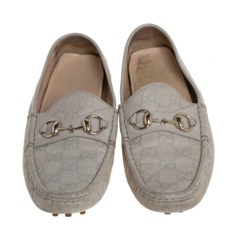 Pre Owned Gucci Cream Guccissima Leather Horsebit Slip On Loafers Size 38
