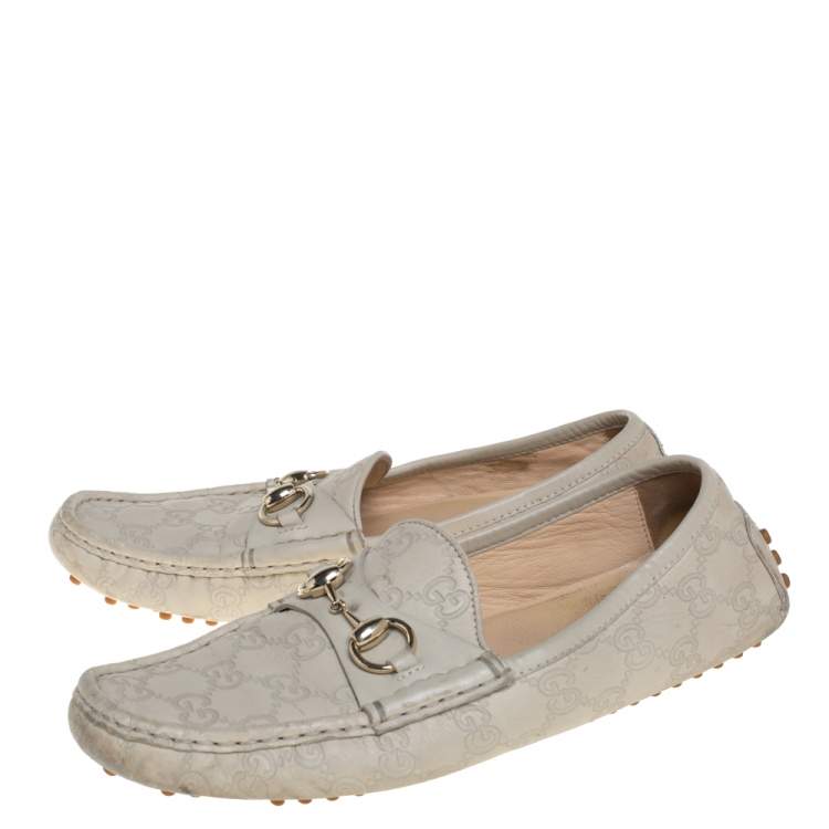Pre Owned Gucci Cream Guccissima Leather Horsebit Slip On Loafers Size 38