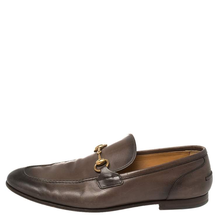 Pre Owned Gucci Brown Leather Horsebit Slip On Loafers Size 43