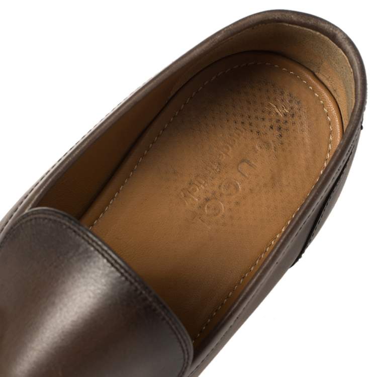 Pre Owned Gucci Brown Leather Horsebit Slip On Loafers Size 43
