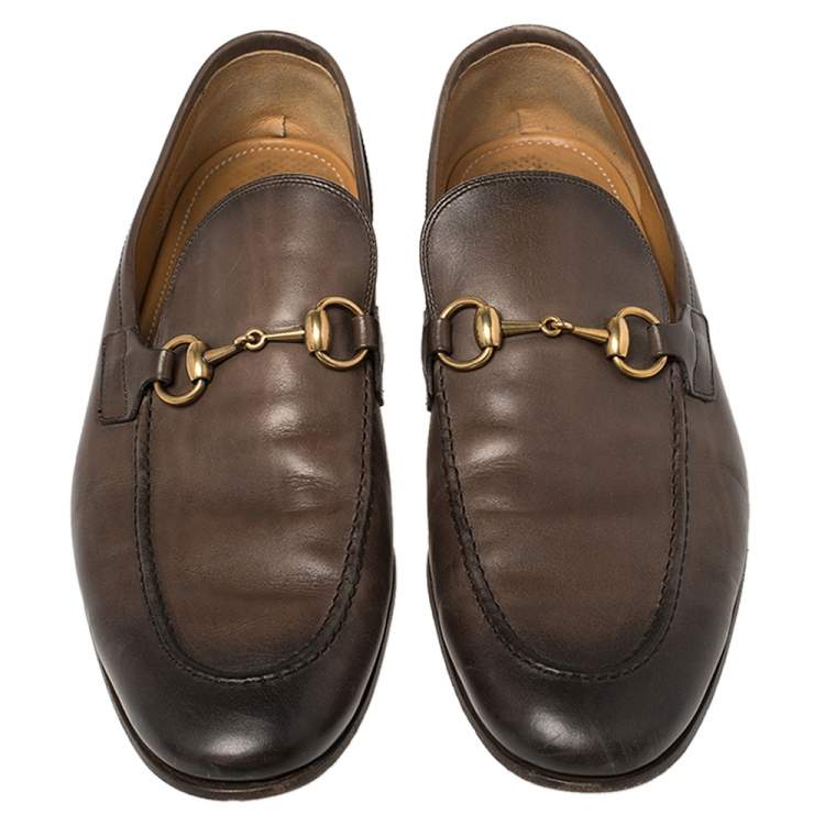 Pre Owned Gucci Brown Leather Horsebit Slip On Loafers Size 43