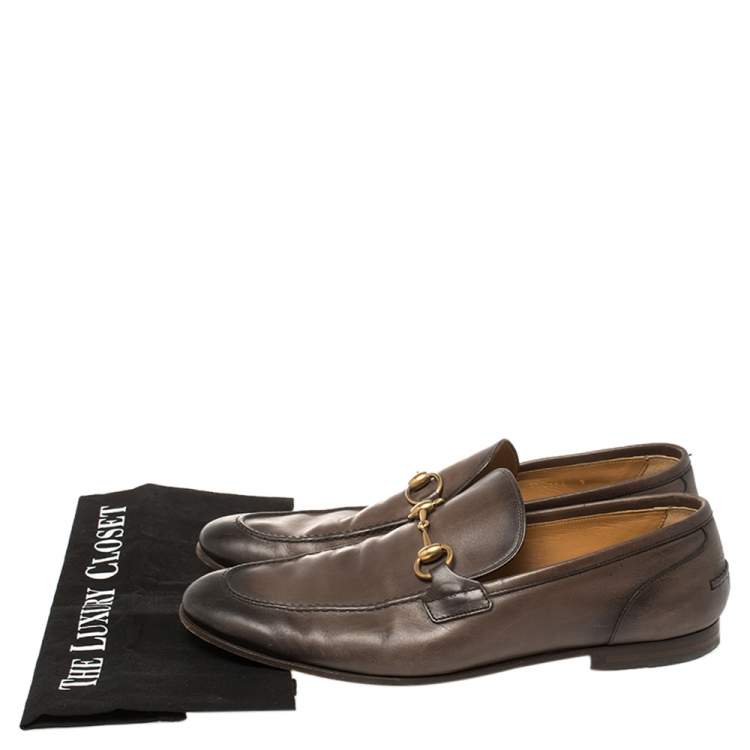 Pre Owned Gucci Brown Leather Horsebit Slip On Loafers Size 43