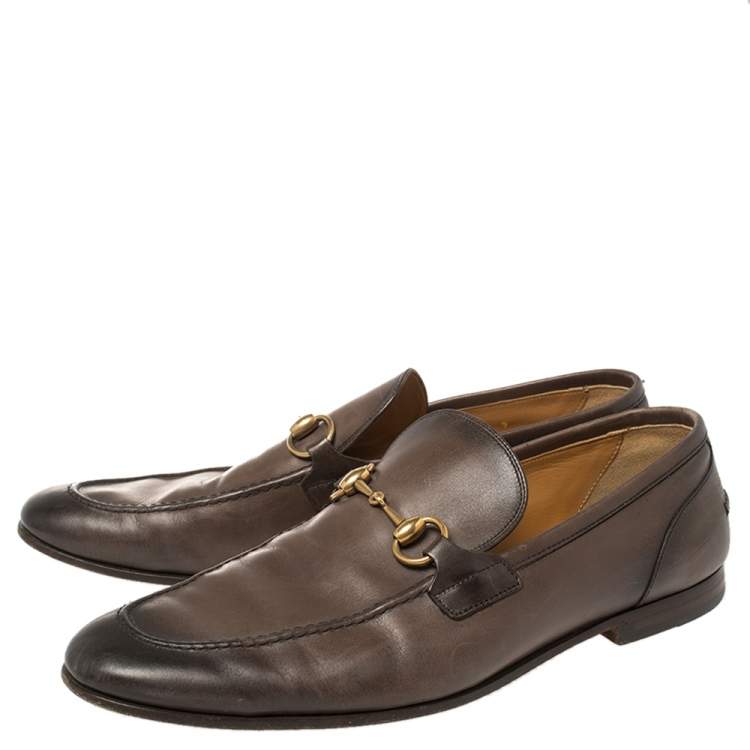 Pre Owned Gucci Brown Leather Horsebit Slip On Loafers Size 43