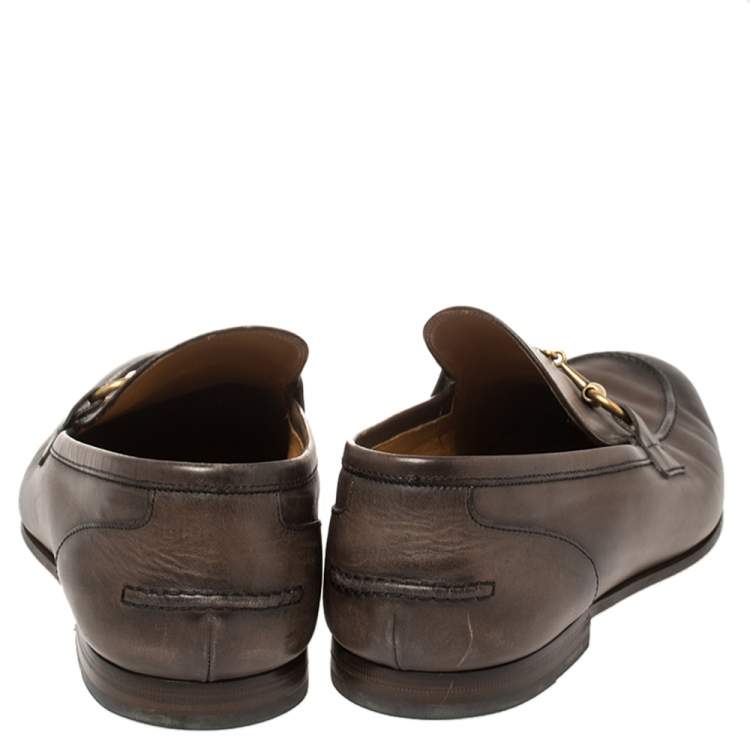 Pre Owned Gucci Brown Leather Horsebit Slip On Loafers Size 43