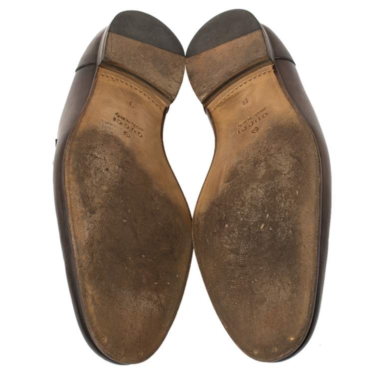 Pre Owned Gucci Brown Leather Horsebit Slip On Loafers Size 43