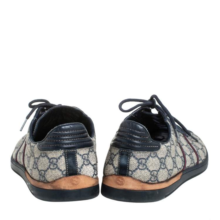 Pre Owned Gucci Blue/Beige Guccissima Coated Canvas And Suede Low Top  Sneakers Size 43.5