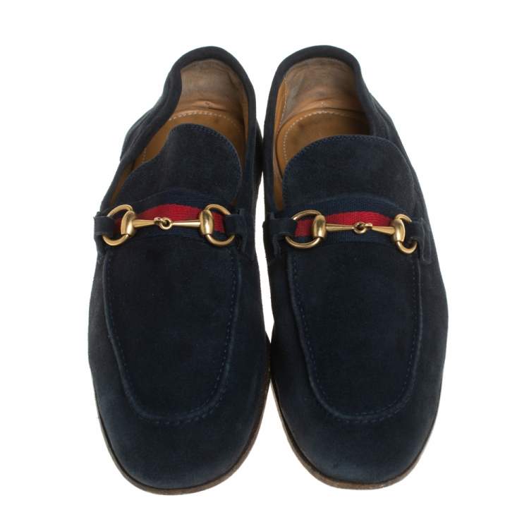 Pre Owned Gucci Blue Suede Horsebit Loafers Size 43.5