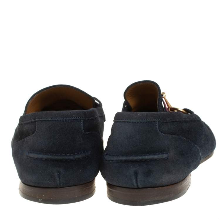 Pre Owned Gucci Blue Suede Horsebit Loafers Size 43.5