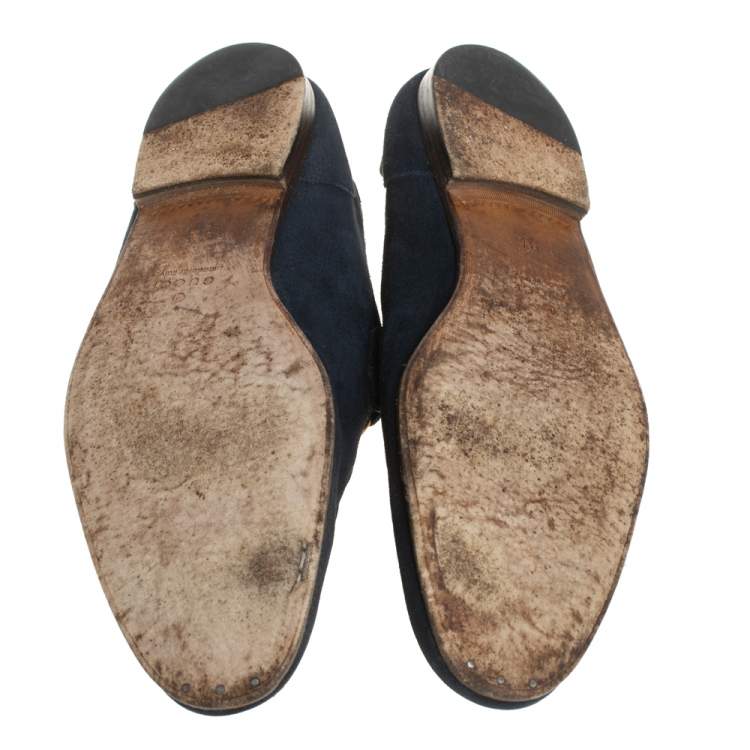 Pre Owned Gucci Blue Suede Horsebit Loafers Size 43.5