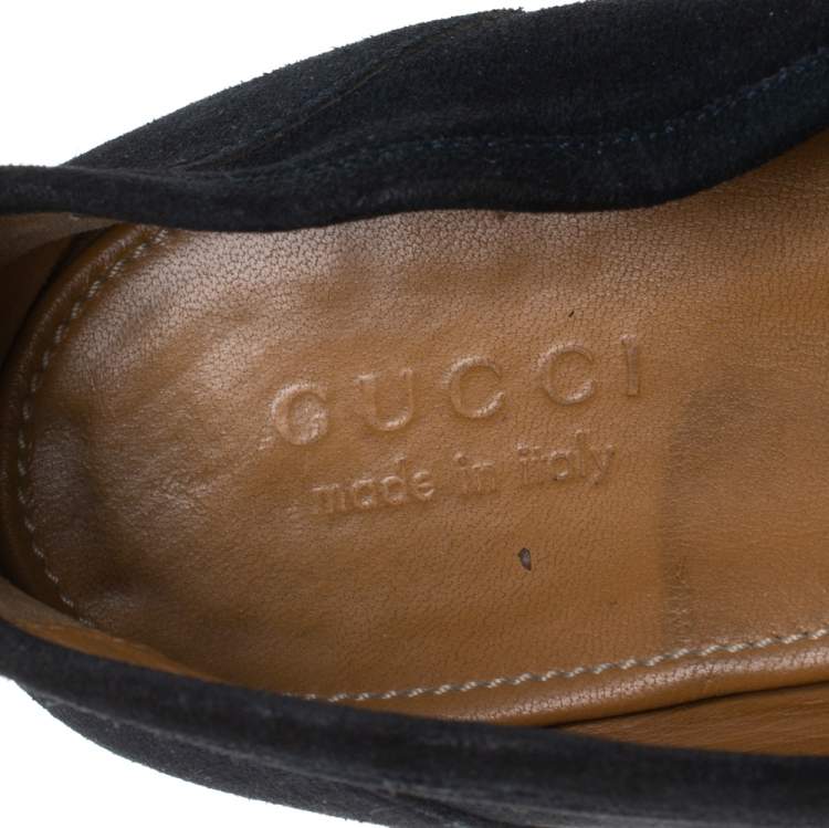 Pre Owned Gucci Blue Suede Horsebit Loafers Size 43.5