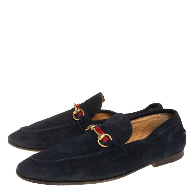 Pre Owned Gucci Blue Suede Horsebit Loafers Size 43.5