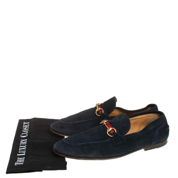 Pre Owned Gucci Blue Suede Horsebit Loafers Size 43.5
