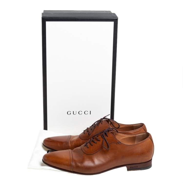 Pre Owned Gucci Brown Leather Lace Up Oxfords Size 41