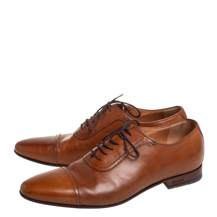 Pre Owned Gucci Brown Leather Lace Up Oxfords Size 41