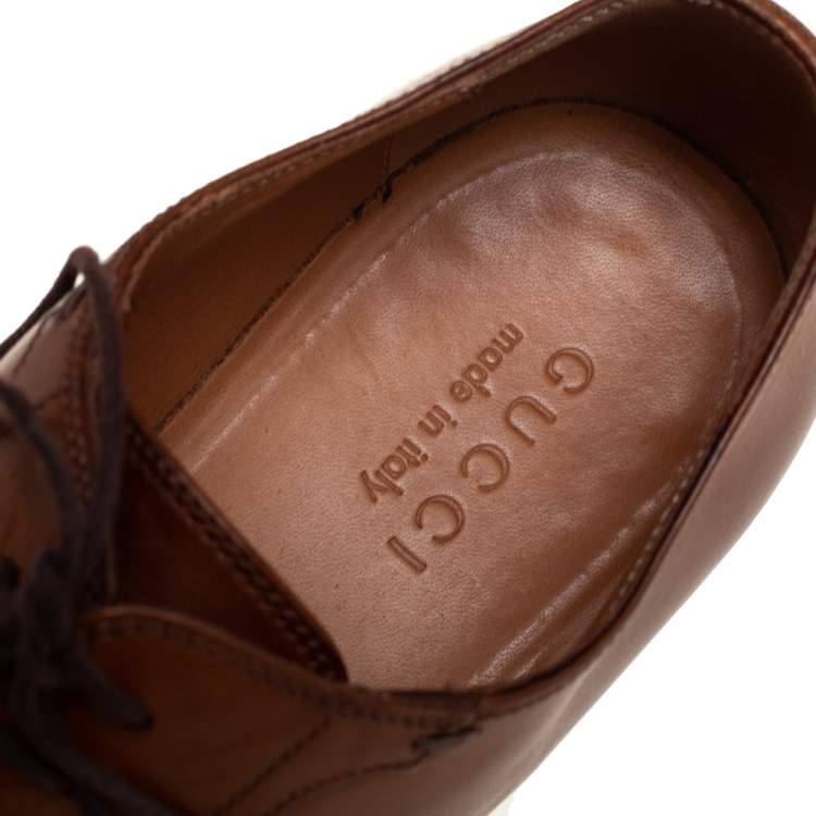Pre Owned Gucci Brown Leather Lace Up Oxfords Size 41