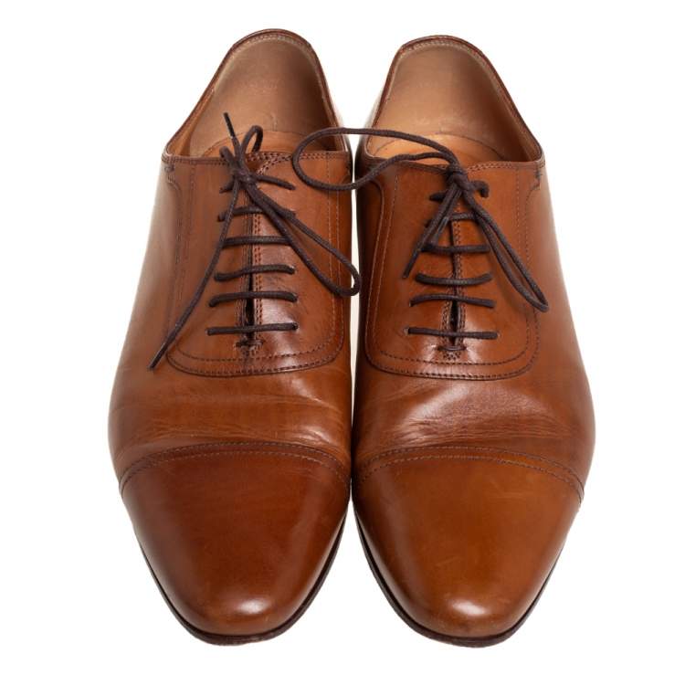 Pre Owned Gucci Brown Leather Lace Up Oxfords Size 41