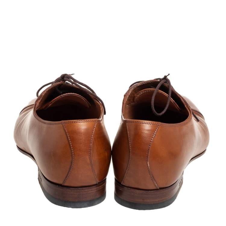 Pre Owned Gucci Brown Leather Lace Up Oxfords Size 41