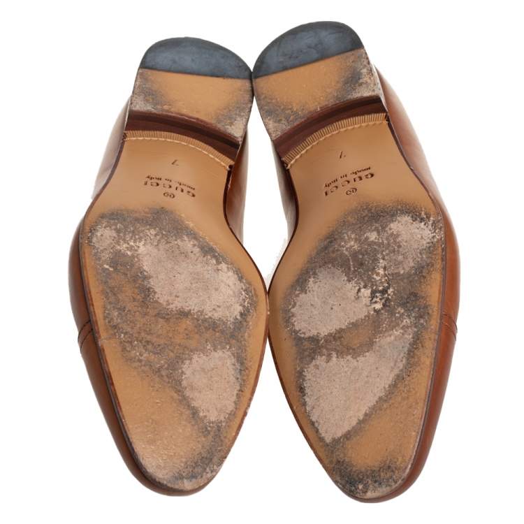 Pre Owned Gucci Brown Leather Lace Up Oxfords Size 41