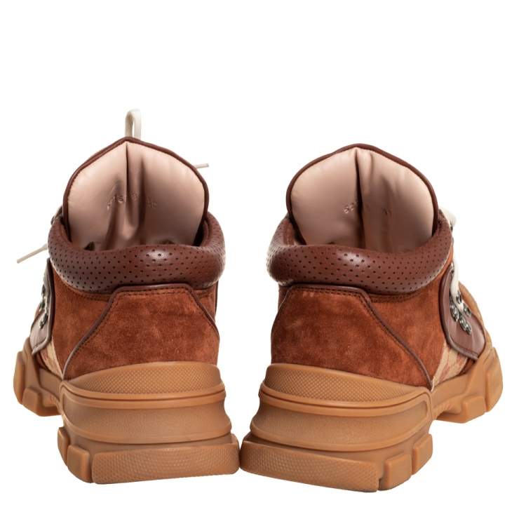 Pre Owned Gucci Brown Suede And Leather Flashtrek Low Top Sneakers Size 42