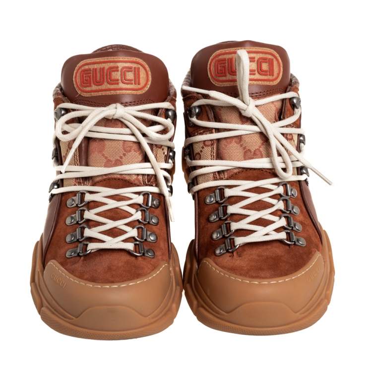 Pre Owned Gucci Brown Suede And Leather Flashtrek Low Top Sneakers Size 42