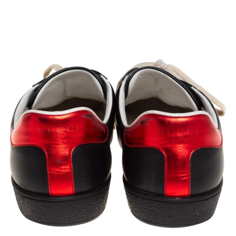 Pre Owned Gucci Black Leather Ace Stripe Low Top Sneakers Size 42