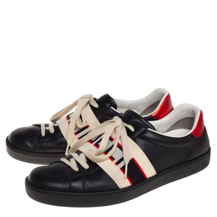 Pre Owned Gucci Black Leather Ace Stripe Low Top Sneakers Size 42